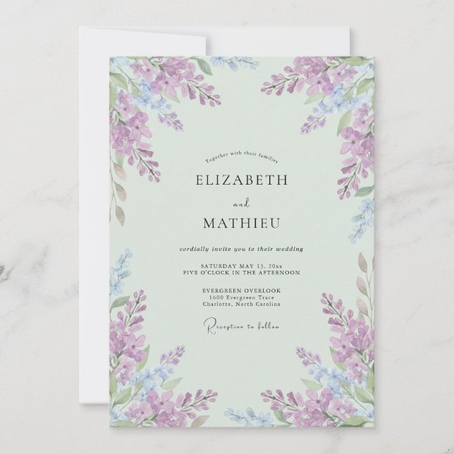 Convite Casamento de Lavanda Arejada Verde Menta (Frente)