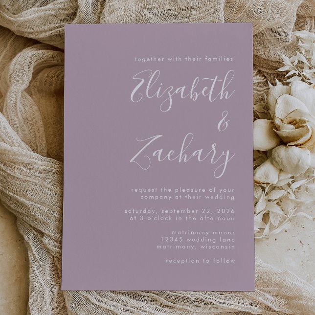 Convite Casamento de Lavanda com Dusty de Script Moderno (Criador carregado)