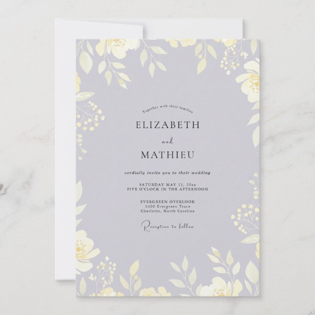 Convite Casamento de Lavanda com Folhagem de Eucalipto e M (Frente)