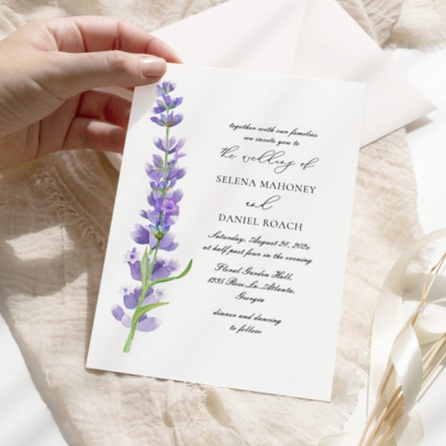 Convite Casamento de Lavanda das Flores Elegantes (Criador carregado)