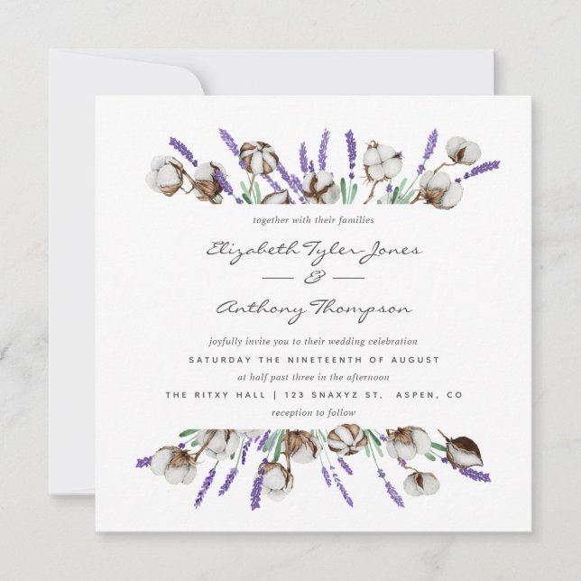 Convite Casamento de Lavanda de algodão (Frente)