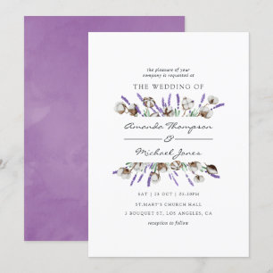 Convite Casamento de Lavanda de Algodão Aquarela