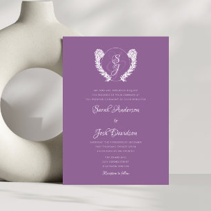Convite Casamento de Lavanda de Monograma Floral Elegante