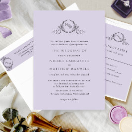 Convite Casamento de Lavanda de Monograma Formal