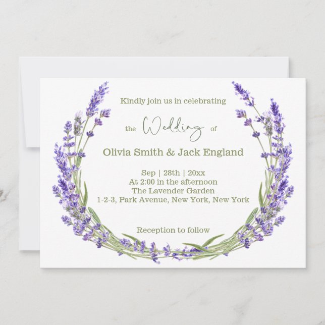 Convite Casamento de Lavanda de Watercolor Boho (Frente)