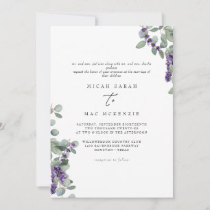 Convite Casamento de Lavanda Eucalipto Ambos os Conjuntos