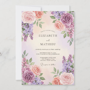 Convite Casamento de Lavanda Eucalipto Coral Roxo