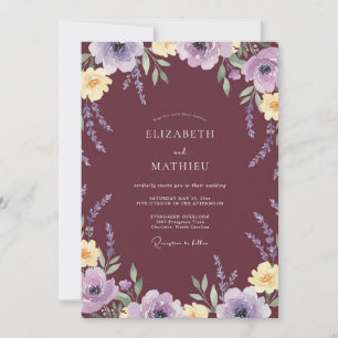 Convite Casamento de Lavanda Flor Silvestre Vinho