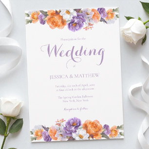 Convite Casamento de Lavanda Floral com Púrpura de Aquarel