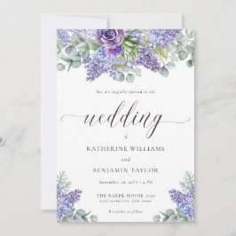 Convite Casamento de Lavanda Floral de Script Katherine El