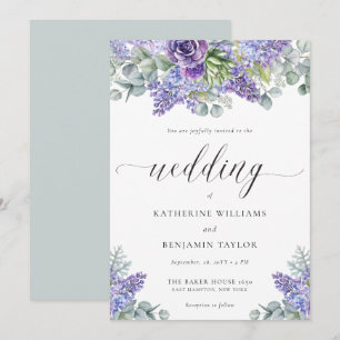 Convite Casamento de Lavanda Floral de Script Katherine El