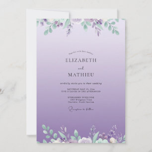 Convite Casamento de Lavanda Lilás Folhagem Eucalipto
