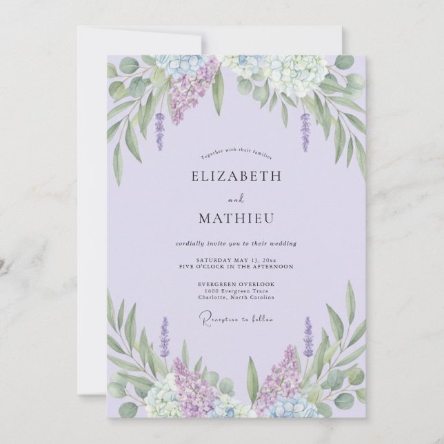 Convite Casamento de Lavanda Lilás Sprig Eucalipto (Frente)
