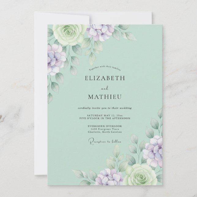 Convite Casamento de Lavanda Menta Suculenta Eucalipto (Frente)