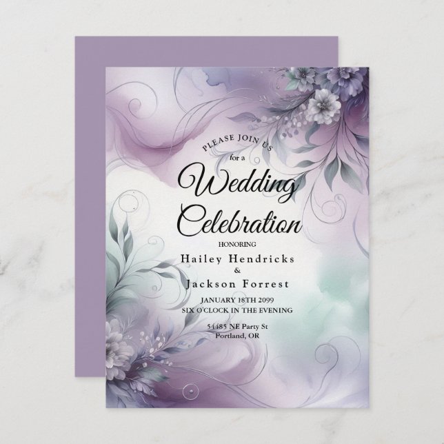 Convite Casamento de lavanda Mist e Whispers Watercolor (Frente/Verso)