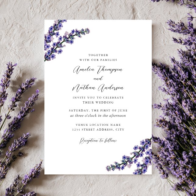 Convite Casamento de Lavanda Roxa Elegante (Criador carregado)