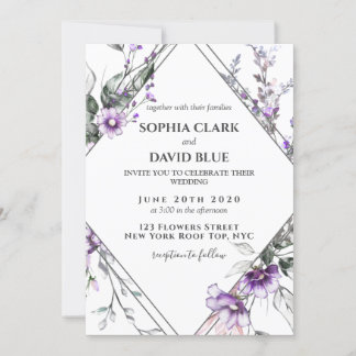 Convite Casamento de Lavanda Roxo de Frame Floral