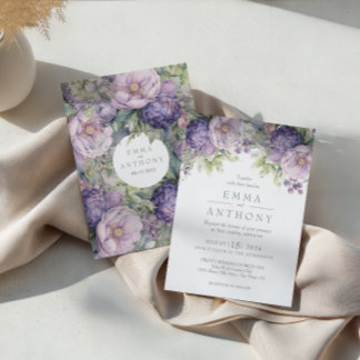 Convite Casamento de Lavanda Salvia Aquarela de Verdura Fl