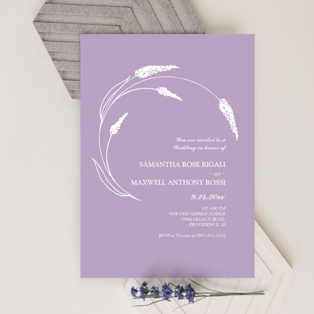 Convite Casamento de Lavandas Desenhada pela Mão Moderna E (Lavender wedding invitations minimalist line art and design by Victoria Grigaliunas)