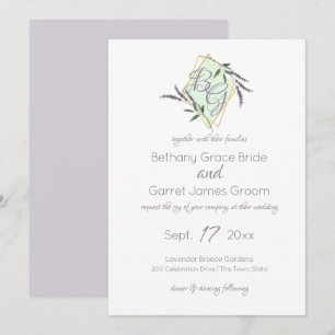Convite Casamento de lavandas e Monogramas de Sage