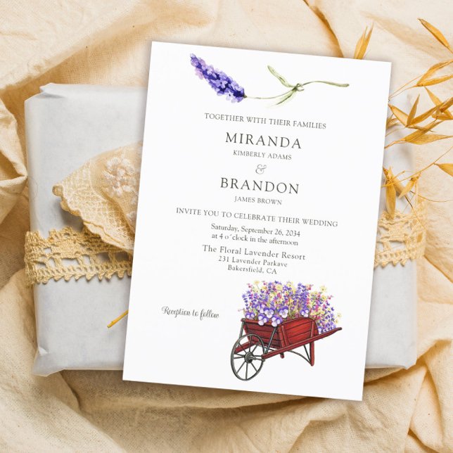 Convite Casamento de Lavandas Floral Elegante (Criador carregado)