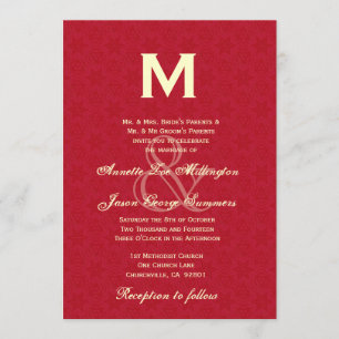 Convite Casamento de Leather Red e Cream Monogramas R431