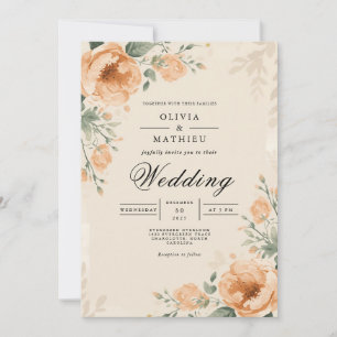 Convite Casamento de Legância Botânica Peach Blossom