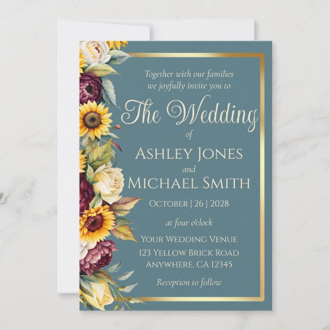 Convite Casamento de Legância de Girassol (Frente)