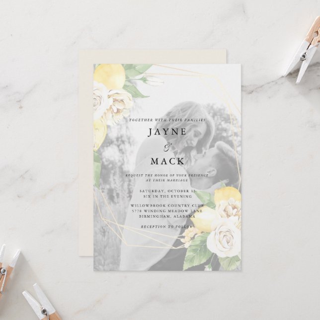 Convite Casamento de Lemons Fotográficos Mudados Modernos (Frente/Verso In Situ)