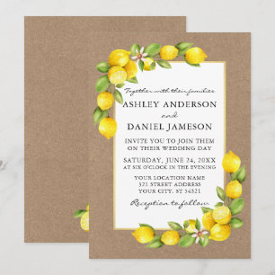 Convite Casamento de Lemons Greenery Kraft
