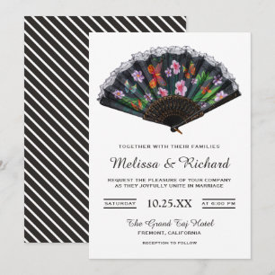 Convite Casamento de Leque Floral Japonês Oriental Elegant