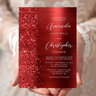 Convite Casamento de Letra Brilhante em Metal Vermelho