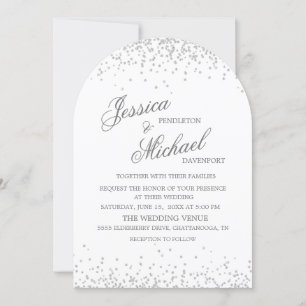 Convite Casamento de Letra Cursiva Elegante Brilho Prata B
