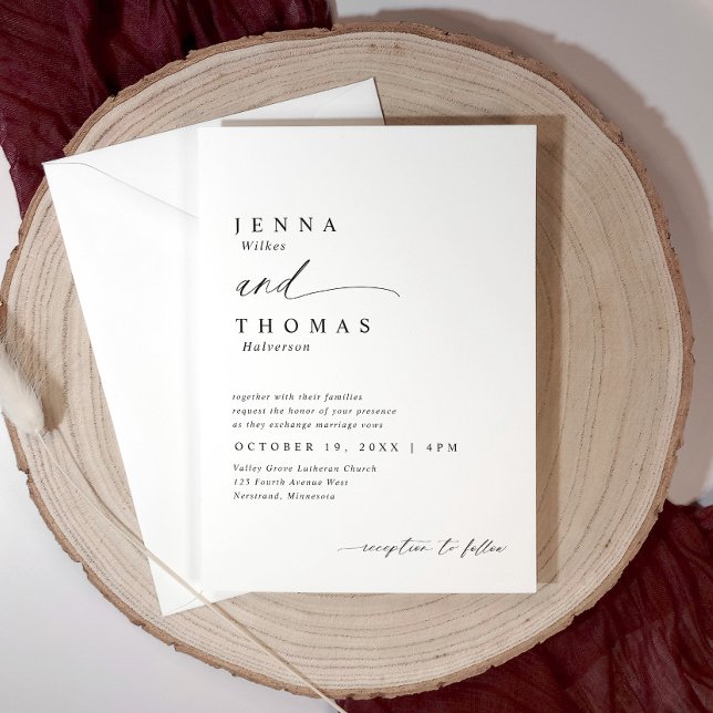 Convite Casamento de Letra Elegante Simples Moderna (Modern simple and elegant wedding invitations with minimalist typography and fancy handwritten and)