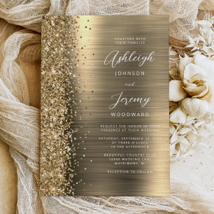 Convite Casamento de Letra Glitter Metal Dourado Escovado