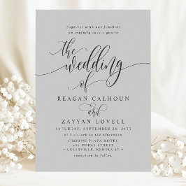 Convite Casamento de Letra Moderna Simples Cinza Suave