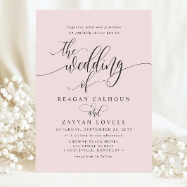 Convite Casamento de Letra Moderna Simples Rosa Corado