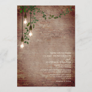 Convite Casamento de Lightbulb Greenery Garland Brick
