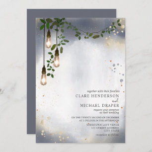Convite Casamento de Lightbulb Greenery Garland Watercolor