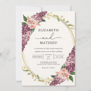 Convite Casamento de Lilac Floral Wreath