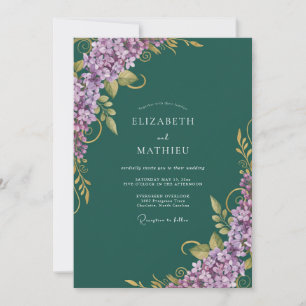 Convite Casamento de Lilás Eucalipto Azul Esverdeado Inten