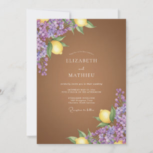 Convite Casamento de Lilás Marrom Flor de Limão