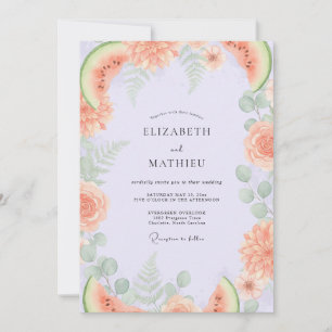 Convite Casamento de Lilás Melancia Tropical Eucalipto