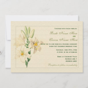 Convite Casamento de Lily Branca de Arte Botânica Elegante