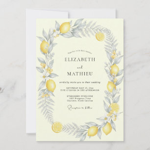 Convite Casamento de Limão Cítrico Amarelo Eucalipto Suave