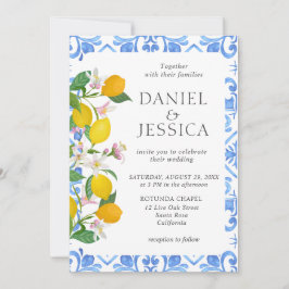 Convite Casamento de limão com azulejo azul italiano
