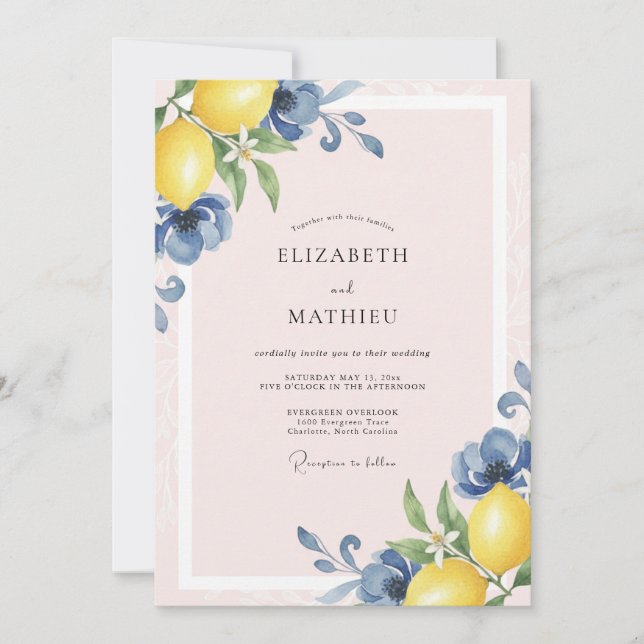 Convite Casamento de Limão Fruta Eucalipto Azul (Frente)
