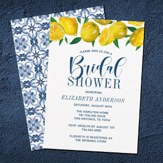 Convite Casamento de limão italiano-Azulejo azul