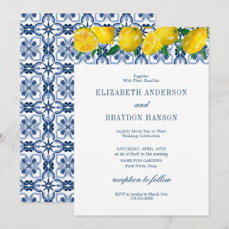 Convite Casamento de limão italiano-Azulejo azul