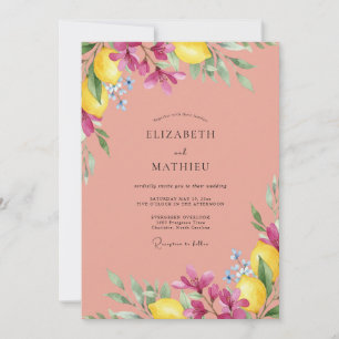 Convite Casamento de Limão Magenta Cítrico Suave Eucalipto